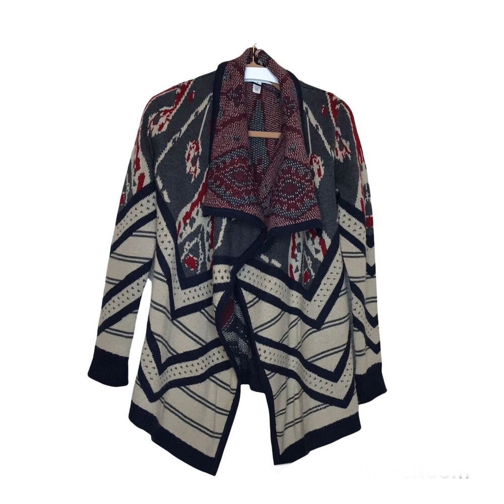 St Johns Bay Womens Open Front Sweater Cardigan Size S Asymmetrical Southwestern